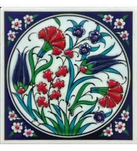 Armada Çini 10x10 Cm ED 101 Lale Karanfil İznik El dekoru Çini Pano