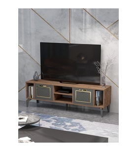 Tv Sehpası Tv Ünitesi Atlantik Çam Antrasit Gold 160 Cm Linya 5040
