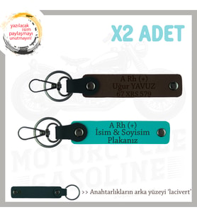 Motor Tutkunlarına Özel İsim Plaka ve A+ Kan Grubu Yazılı Özel x2 Anahtarlık, K Turkuaz-K Kahve-Laci