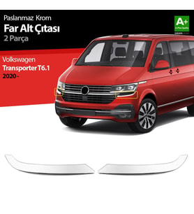 Volkswagen Transporter Uyumlu T6.1 Krom Far Alt Çıtası 2 Parça. 2020 Üzeri