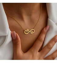 Kişiye Özel Yaprak Model Sonsuzluk Çift İsim Kolye 925K Gümüş (Gold)