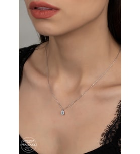 SWAROVSKİ CRYSTAL TEK TAŞ  925 AYAR GÜMÜŞ KOLYE