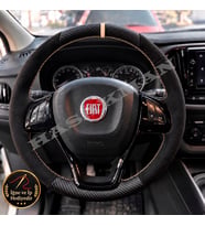 Fiat Doblo 4 Dikme Direksiyon Kılıfı Alcantara Süet Mat Karbon Bej Yüzük ve Dikiş 2015-2022