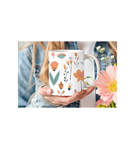 Renkli Karışık Çiçek Şeklinde 3 Boyutlu Tasarım Seramik Kupa Mug - Hediyelik Kupa (01)
