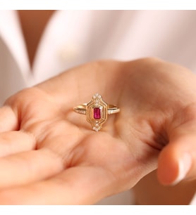 14 Ayar Altın Ruby Yüzük Özel Tasarım Coral (Çok Renkli)