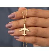 Kişiye Özel 925 Ayar Gümüş Uçak Figürlü Kolye (Gold)