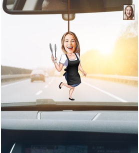 Kişiye Özel Karikatürlü Kadın Aşçı Ahşap Araba Dikiz Ayna Süsü