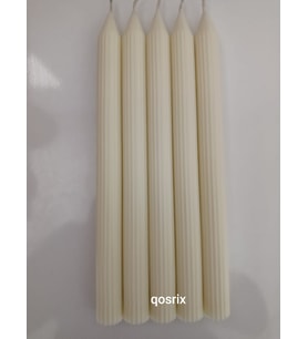 qosrix 5'li Açık Krem Şamdan Soya Mumu 1. Kalite Soya Doğal Pudra Kokulu Uzun Çubuk Konik Mum Dekoratif
