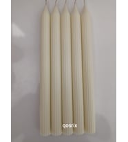 qosrix 5'li Açık Krem Şamdan Soya Mumu 1. Kalite Soya Doğal Pudra Kokulu Uzun Çubuk Konik Mum Dekoratif