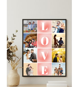 Kişiye Özel LOVE Yazılı Kolaj Tablo, Fotoğraf Kolajı Ahşap Çerçeveli Tablo, 8 Fotoğraflı  Kendin Tasarla Tablo  Sevgiliye , Anneye , Babaya, Arkadaşa,  Eşe Hediye (Çok Renkli)