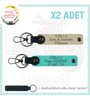 Motosiklet Aşıkları İçin Özel İsim Plaka ve 0 + Kan Grubu Yazılı x2 Anahtarlık, S Kahve-Turkuaz-Laci