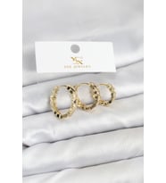 Pirinç Gold Renk Zirkon Taşlı Petek Halka Model YSX Trio Küpe Seti