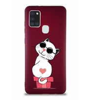Samsung Galaxy A21S Soft Premier Kapak Coolcat Tasarımlı Silikon Kılıf - Mürdüm (Şeffaf)