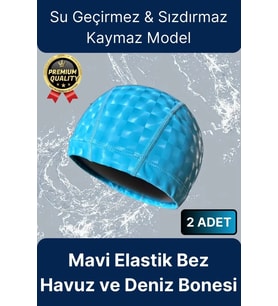 Premium Su Geçirmez Sızdırmaz Kaymaz Kaliteli Yüzücü Şapka Elastik Bez 2'li Deniz Havuz Yüzme Bonesi