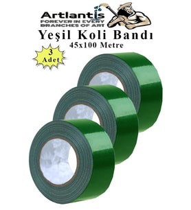 Yeşil Koli Bantı 100 Metre 3 Adet 45mm x 100 Metre Renkli Koli Bandı Extra Güçlü Formül Akrilik Koli Bandı