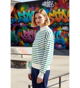 Kadın Bisiklet Yaka Düşük Kol Çizgili Örme Sweatshirt Fonksiyonel Dayanıklı Kaliteli Rahat