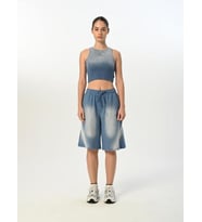 Kız Çocuk Pamuklu Sıfır Kol Crop Bluz (Mavi)