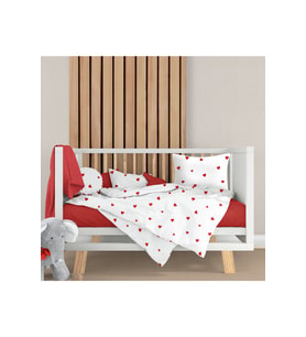 Lüks Ranforce Kumaşından Kırmızı Kalpli Bebek Nevresim Takımı 100X150