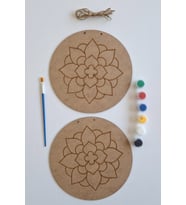Hobi ve Dekor İçin Mandala Desenli 2 Parça Ahşap Boyama Seti - Fırça ve Akrilik Boya Hediyeli (Ham)