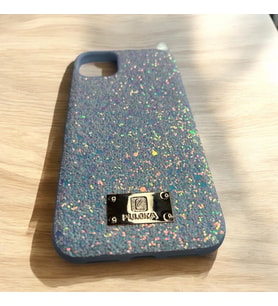 İPhone 11 Lüks Mavi Renk Kristal Simli İçi Kadife Kumaşlı Telefon Kılıfı