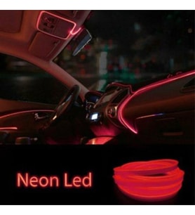 Araç Araba İçi Torpido Ledi Renkli İp Neon İp Led 2 Metre Kırmızı NEON