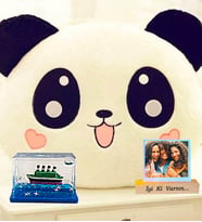 Kişiye Özel Fotoğraflı Panda Peluş Yastık & Mini Batmayan Aşk Gemisi