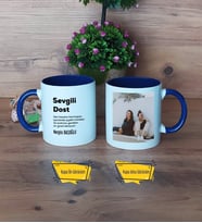 Arkadaşa Hediye Kupa Bardak Lacivert Fotoğraflı Sevgili Dost