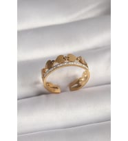 Çelik Gold Renk Zirkon Taşlı Kalp Model Kadın Yüzük