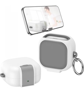 Galaxy Buds4 ve Buds4 Pro Uyumlu Güvenlik Kilitli Telefon Standı Fonksiyonlu Premium Kulaklık Kılıfı (Beyaz)