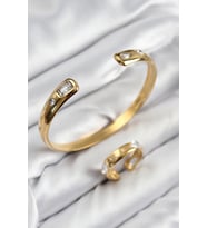 Pirinç Zirkon Taşlı Ayrık Model Gold Renk Bileklik Yüzük Set TJ-BB7605