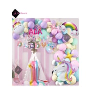 3 Harfli 1 Yaş Karakterli Unicorn Temalı İyi Ki Doğdun Makaron Balon Doğum Günü Parti Kutlama Seti