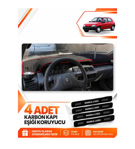 RENAULT CLIO 1 (1990-1998) Uyumlu Ön Torpido Koruma Kılıfı Halısı - Siyah Kırmızı