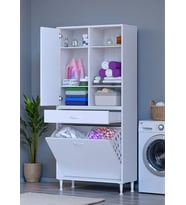 Eliusta Mira Dolap 6 Bölme Çok Fonksiyonlu Banyo Dolabı 75 cm Beyaz Sepetli Dolap 75x171x32,5 cm Organizer