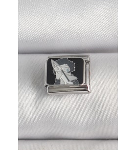 316L Çelik Gümüş Renk Siyah İşlemeli Portre Model Nomination Charm 5886 - SSSSSS6931-2000