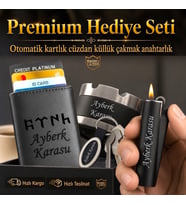 Hemen Kargo Sevgiliye Eşe Babaya Arkadaşa Hediye Seti - Göktürk Türk Logolu Mekanizmalı Otomatik Kartlık Cüzdan Clipper Çakmak Küllük ve Anahtarlık