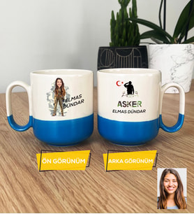 Kişiye Özel Karikatürlü Kadın Asker Pro Kupa Bardak Asker Sevgiliye Doğum Günü Hediyesi (Mavi)
