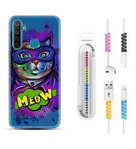Realme 5i 5 Pro 6i 7 Pro 8 Kılıf Kablo Koruma Spiral Silikon Super Meow 1715