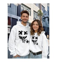 Sevgili Kombini Oversize Hoodie – Heart Fly Gülüş Baskılı 3 İplik Unisex Sweatshirt 2'li (Beyaz)