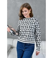 Kadın Bisiklet Yaka Desenli Oversize Triko Kazak (Taş)