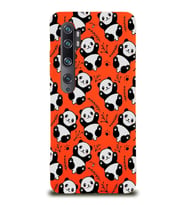 Xiaomi Mi Note 10 Pro Uyumlu Lansman Kılıf Panda Tasarımlı İçi Kadife Kapak-Turuncu (Şeffaf)