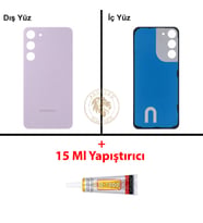 Samsung Galaxy S23 Plus Lavanta Renk Arka Kapak + B7000 Yapıştırıcı Arka Cam Batarya Kapağı Pil Kapağı Lazer Kesim Back Cover Galaxy S23 Plus Uyumlu