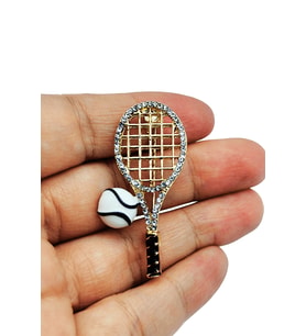 Taşlı Tenis Raketi ve Top Gold Broş