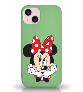 Apple iPhone 13 Uyumlu Lansman Kılıf Minnie Mouse Tasarımlı Altı Kapalı İçi Kadife Kaplı  Kapak (Şeffaf)
