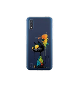 Samsung Galaxy A01 ile Uyumlu Splash Kedi Tasarımlı Şeffaf Silikon Kılıf