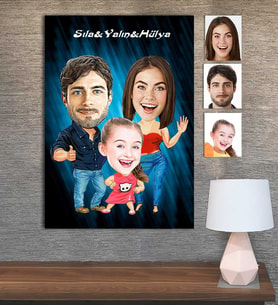 Kişiye Özel Karikatür Baskılı Ahşap Tablo Aile 30x40 -24