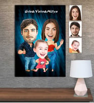 Kişiye Özel Karikatür Baskılı Ahşap Tablo Aile 30x40 -24
