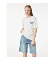 Koton Stitch Lisanslı Ekru Kadın T-Shirt 6SAL10086IK