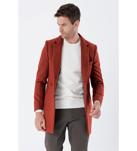 Kiremit Kaşe Mono Yaka Kapitoneli Astar Slim Fit Dar Kesim Klasik Kaban 1008235171