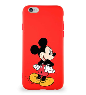 Apple iPhone 6 Soft Premier Kapak Mickey Mouse-D Tasarımlı Silikon Kılıf - Kırmızı (Şeffaf)