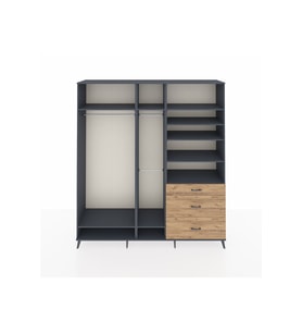 Hyperion Dolap 9 Raflı 3 Çekmeceli 3 Askılı 220x44x243 Antrasit-Antrasit/Çam